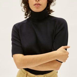 Everlane The Cotton-Merino Turtleneck Tee Black Size XS